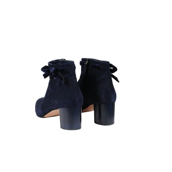 Manolo Blahnik Womens Bow Tie Suede Boots Size US 10 EU 40 Navy Blue Booties - Picture 6 of 12
